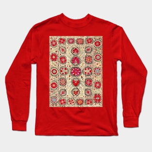 Vintage Uzbekistan Suzani Floral Pattern Long Sleeve T-Shirt